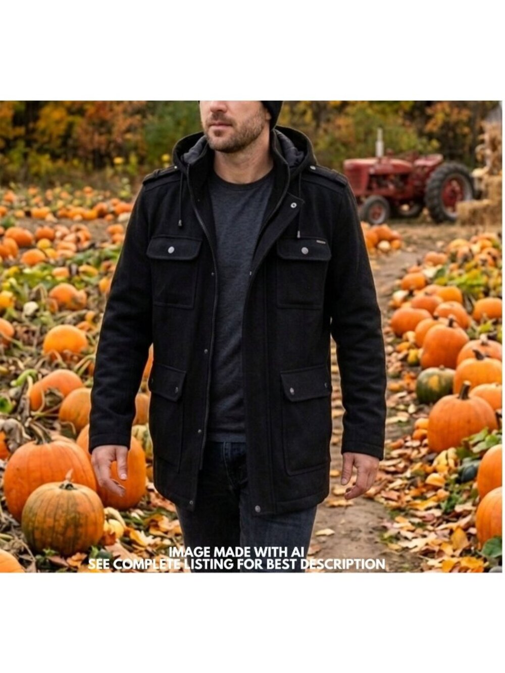Mens Wool Blend Jacket M Removable Hood Recycled Wool Minimalist Outdoor Hiking